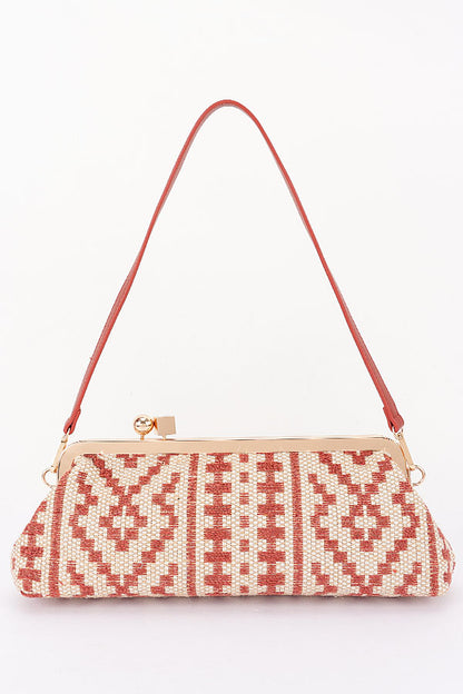 4 Kiss Lock Convertible Faux Straw Clutch Shoulder Bag