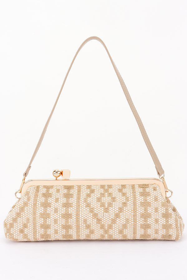 4 Kiss Lock Convertible Faux Straw Clutch Shoulder Bag