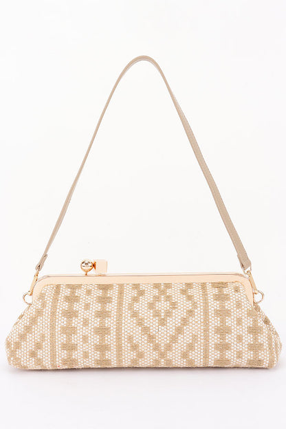 4 Kiss Lock Convertible Faux Straw Clutch Shoulder Bag