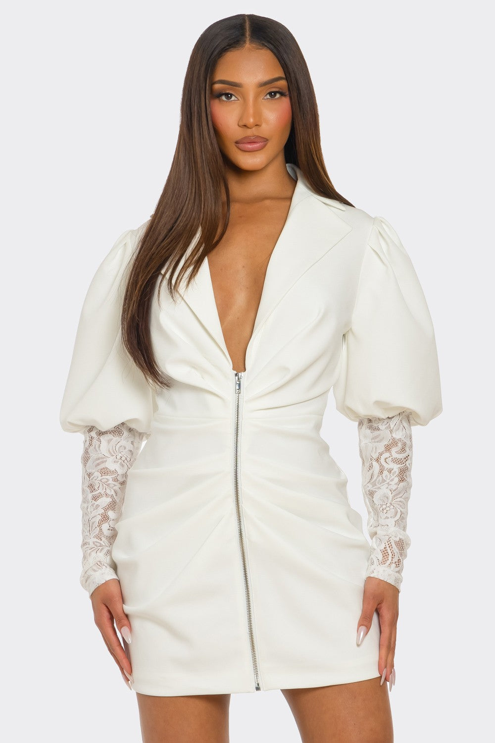All White Party Sculpted Mini Dress
