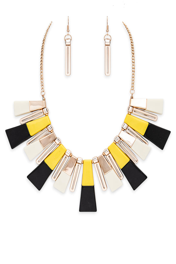 Bali Resin Square Beads Statement Layer Necklace Set