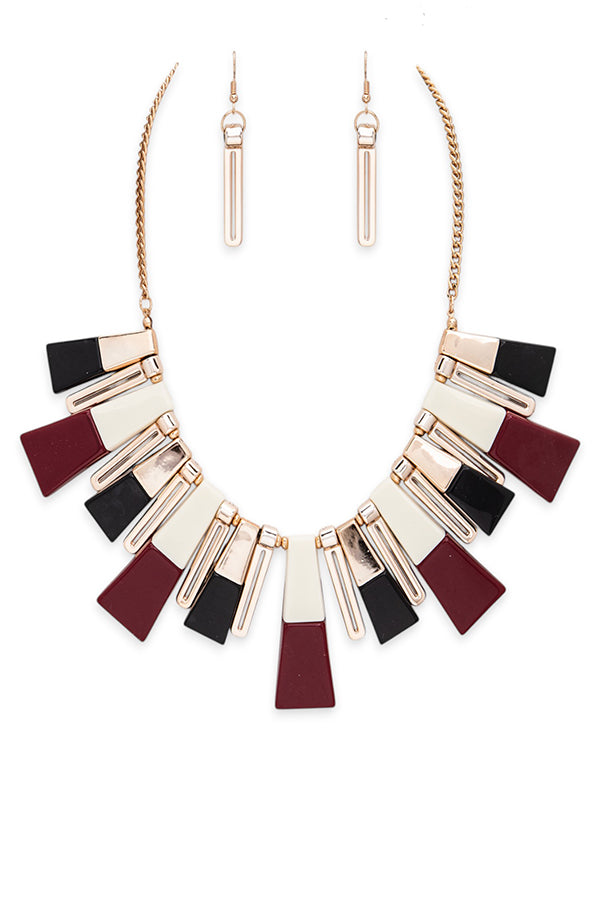 Bali Resin Square Beads Statement Layer Necklace Set
