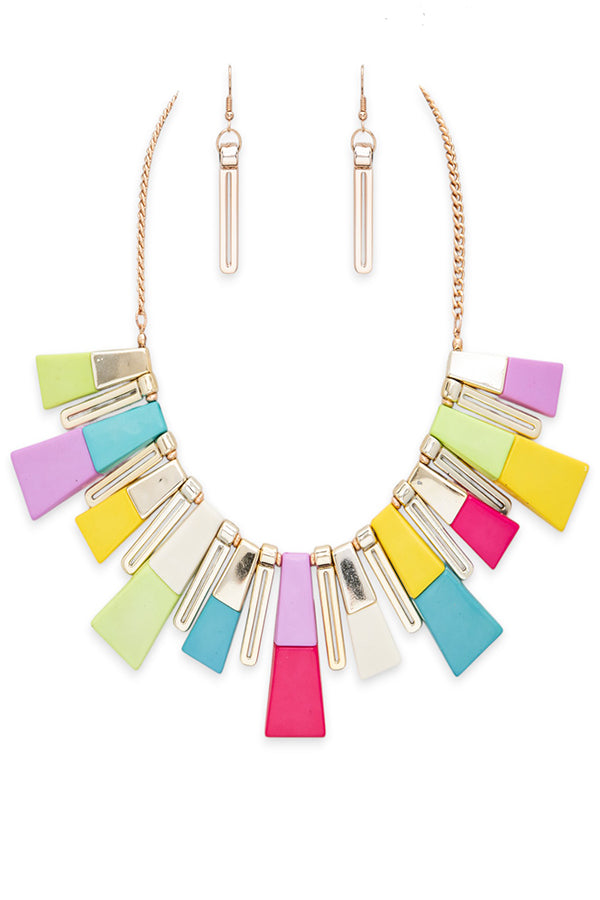 Bali Resin Square Beads Statement Layer Necklace Set