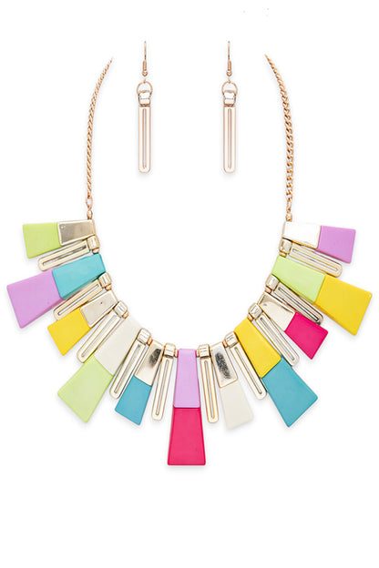 Bali Resin Square Beads Statement Layer Necklace Set