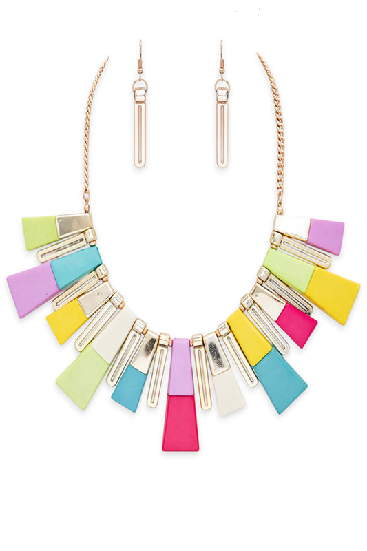 Bali Resin Square Beads Statement Layer Necklace Set