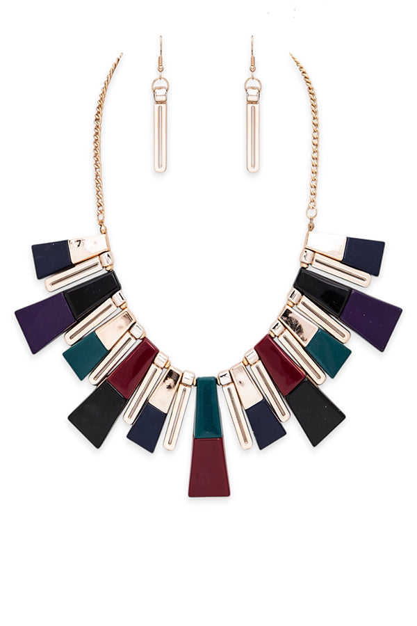 Bali Resin Square Beads Statement Layer Necklace Set