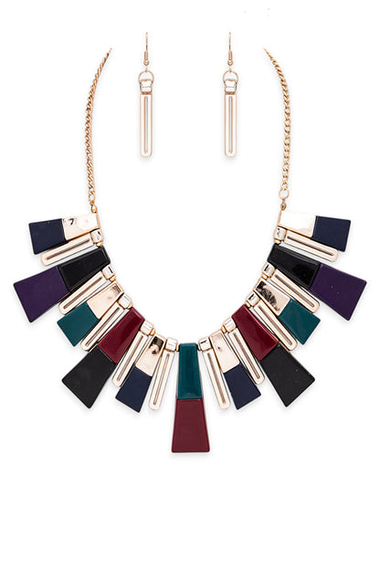 Bali Resin Square Beads Statement Layer Necklace Set