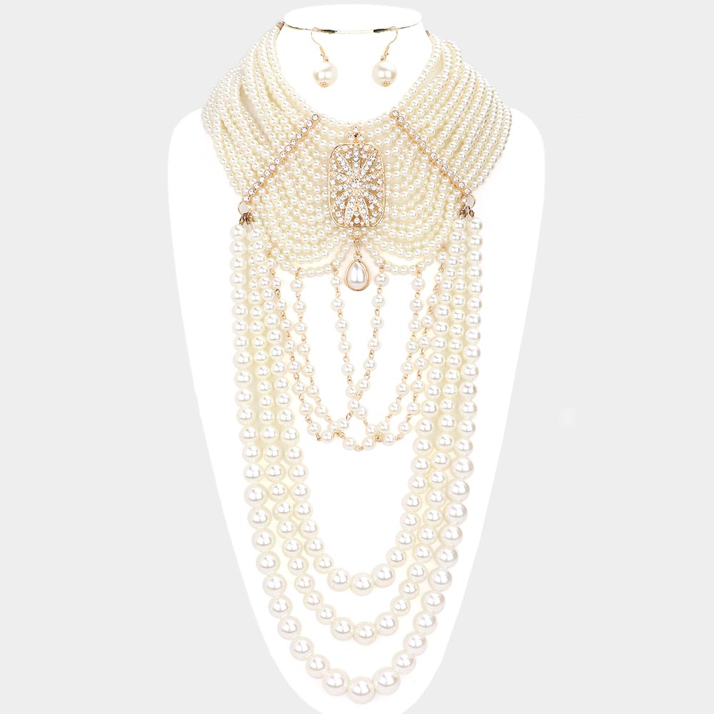 1 Dramatic Rhinestone Pearl Statement Necklace