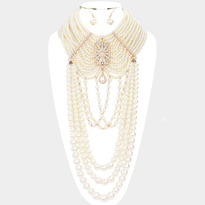 1 Dramatic Rhinestone Pearl Statement Necklace