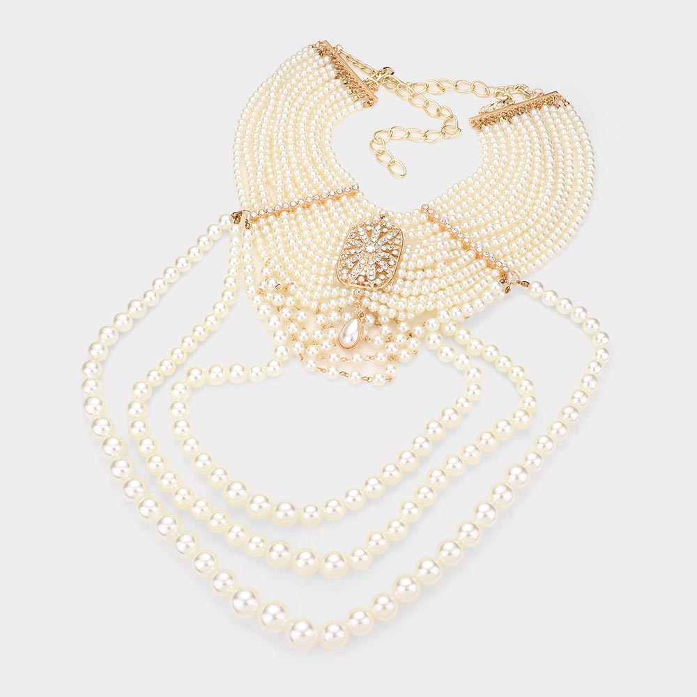 1 Dramatic Rhinestone Pearl Statement Necklace