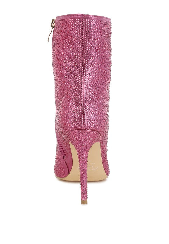 Rhinestones Embellished High Ankle Boots