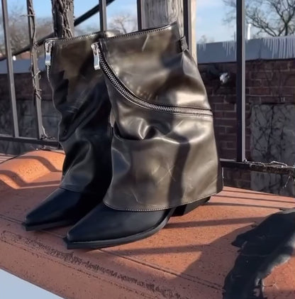 AZALEA WANG Brown Distressed Vegan Leather Slouchy Boots